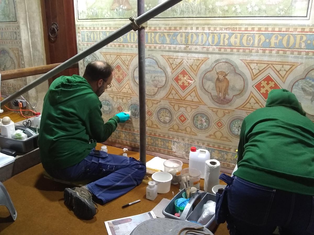 Work begins on restoring the Kitty Milroy murals The Parish of Badshot Lea and Hale